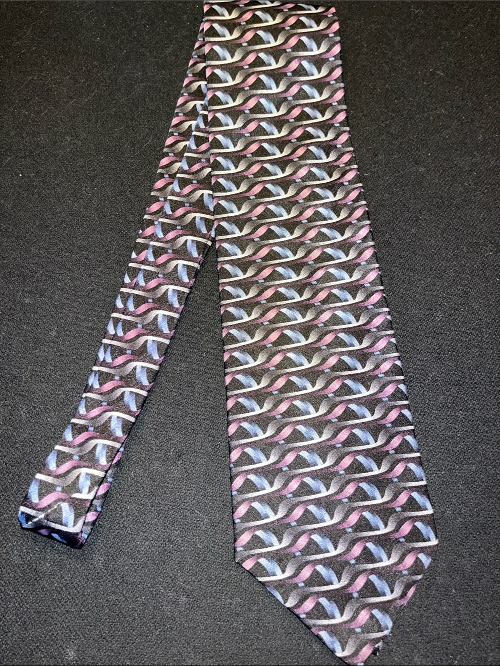 Haggar Black Tie with Purple and Light Blue Wave Motifs
